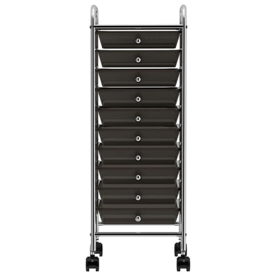 Chariot de rangement vidaxl avec 10 tiroirs en plastique mobile noir