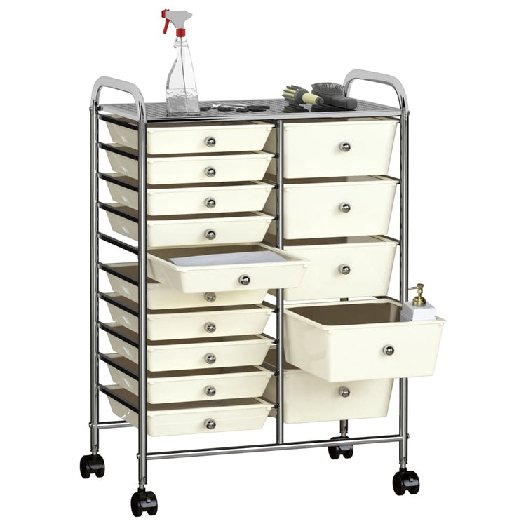 Vidaxl chariot de rangement avec 15 tiroirs mobile xxl plastique blanc