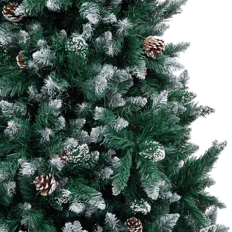 Vidaxl kunstkerstboom avec des pignons et une neige blanche 210 cm