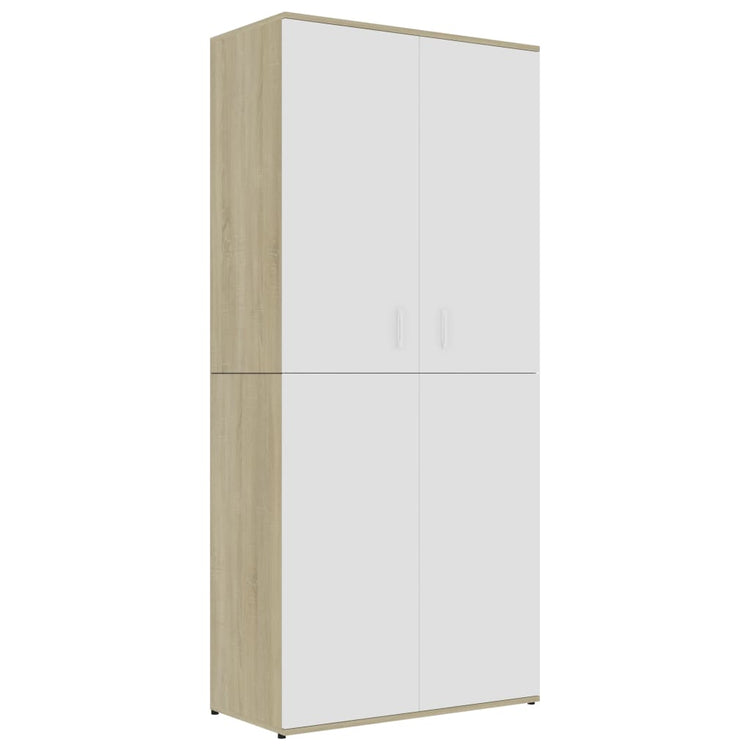 Armoire à chaussures Vidaxl 80x39x178 cm en bois de bois de blanc et couleur chêne sonoma