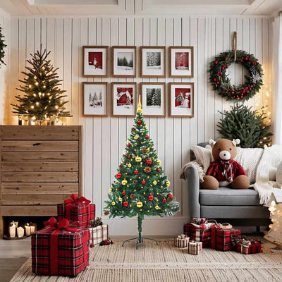 Vidaxl kunstkerstboom avec éclairage et balles de Noël 150 cm verts