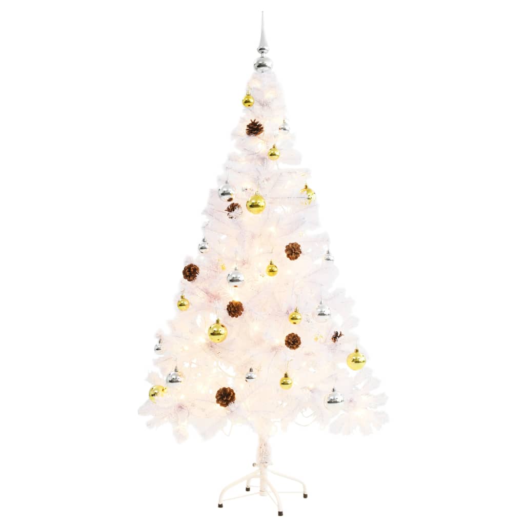 Vidaxl kunstkerstboom avec éclairage et balles de Noël 150 cm blancs