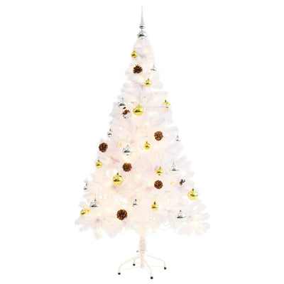 Vidaxl kunstkerstboom avec éclairage et balles de Noël 150 cm blancs