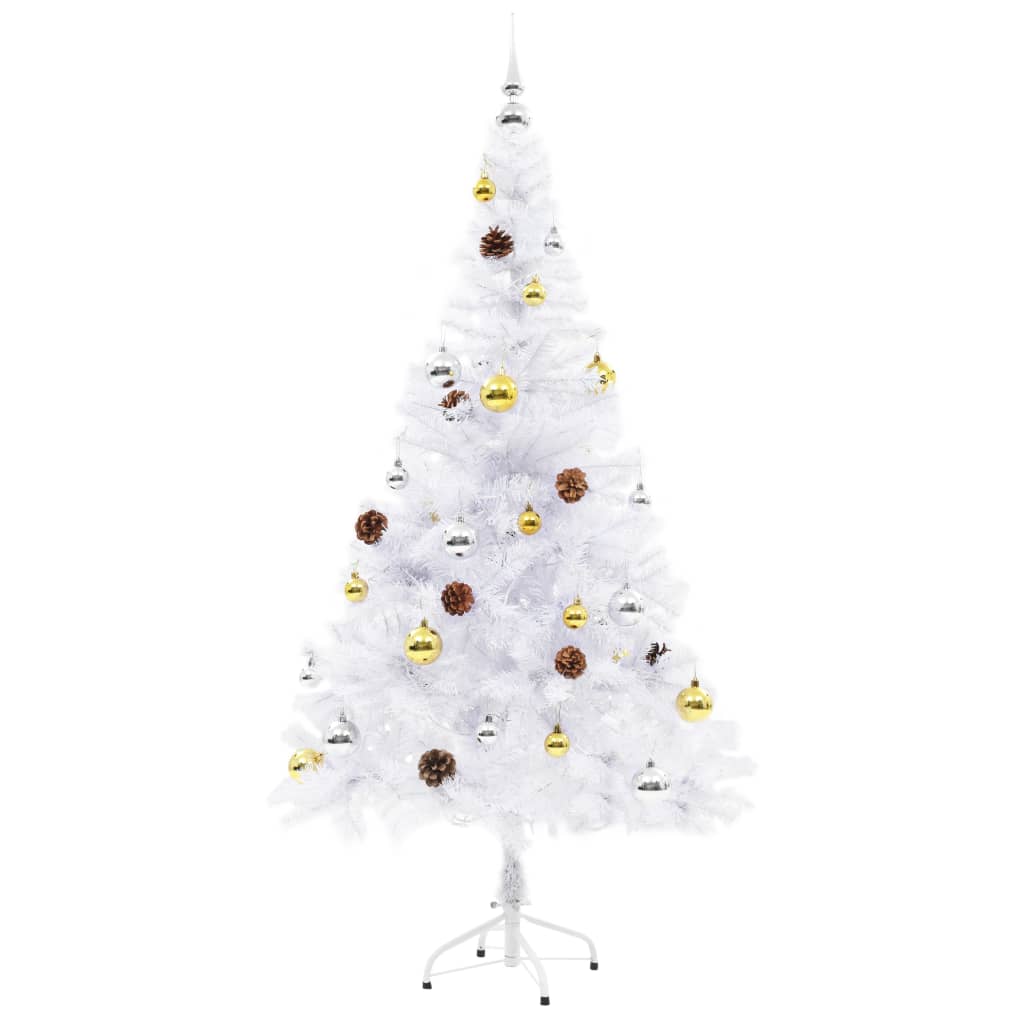 Vidaxl kunstkerstboom avec éclairage et balles de Noël 150 cm blancs