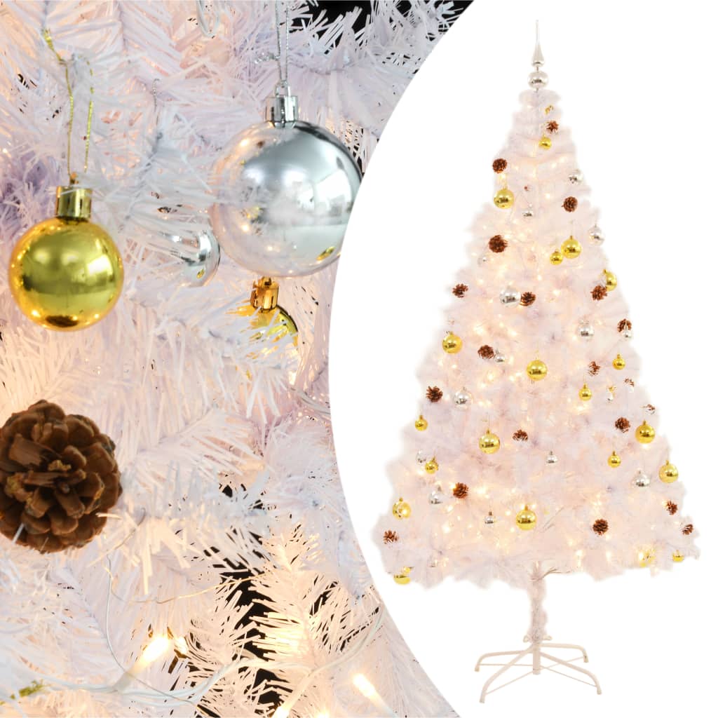Vidaxl kunstkerstboom avec éclairage et balles de Noël 210 cm blancs