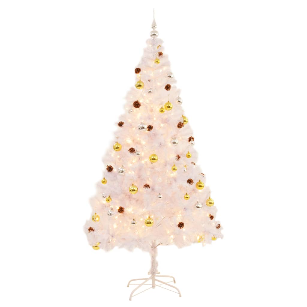 Vidaxl kunstkerstboom avec éclairage et balles de Noël 210 cm blancs