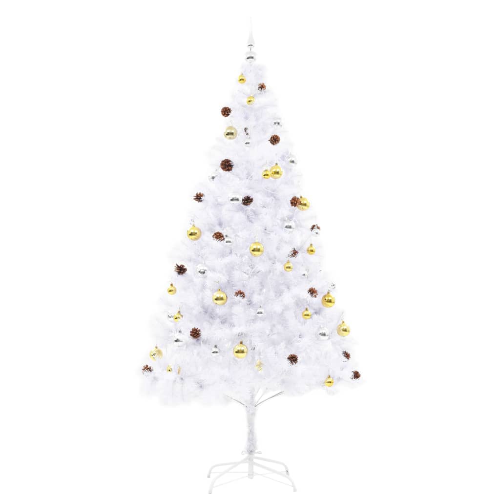 Vidaxl kunstkerstboom avec éclairage et balles de Noël 210 cm blancs