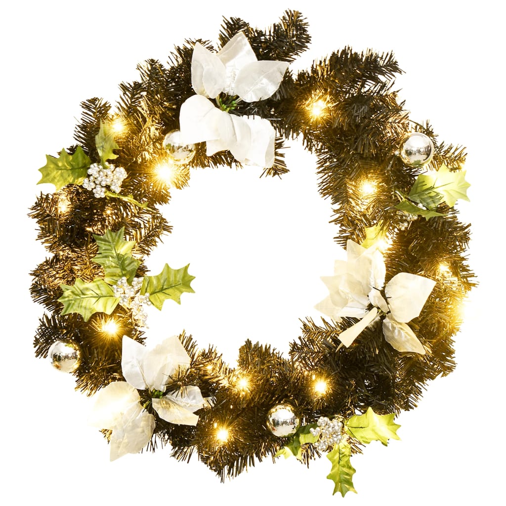 Vidaxl Couronne de Noël avec lumières LED 60 cm PVC noir