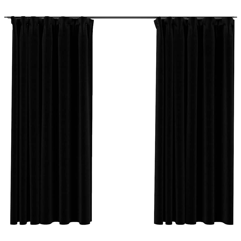 Vidaxl rideaux en lin look accablant crochets 2 st 140x175 cm noir