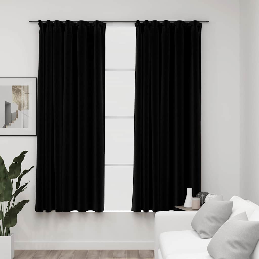 Vidaxl rideaux en lin look accablant crochets 2 st 140x175 cm noir