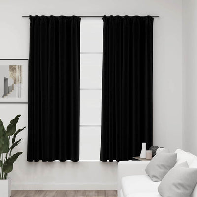 Vidaxl rideaux en lin look accablant crochets 2 st 140x175 cm noir