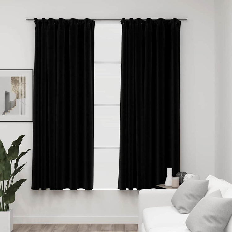 Vidaxl rideaux en lin look accablant crochets 2 st 140x175 cm noir