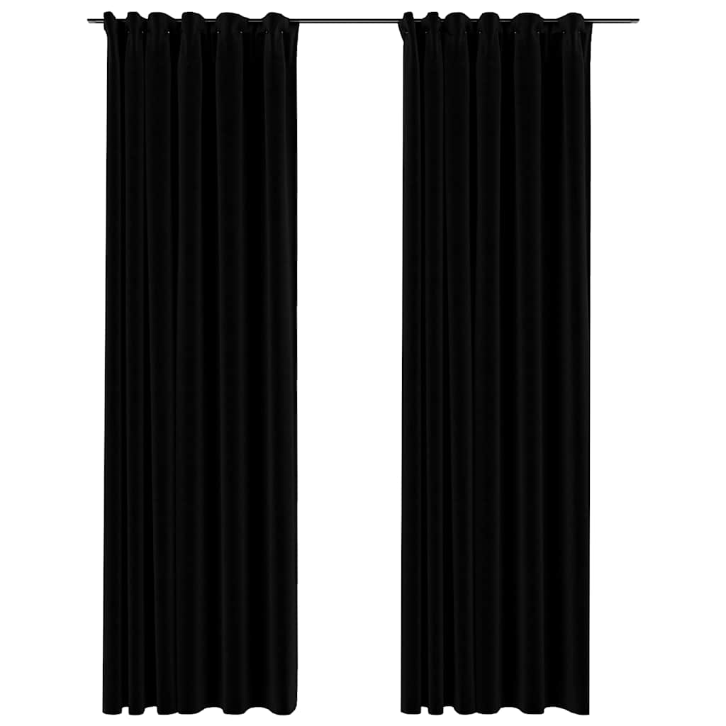 Vidaxl rideaux en lin Look Blackout Hooks 2 ST 140x225 cm noir