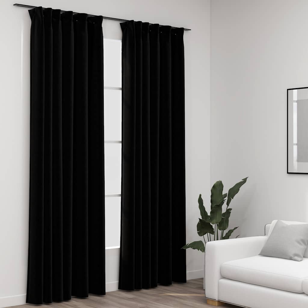 Vidaxl rideaux en lin Look Blackout Hooks 2 ST 140x225 cm noir