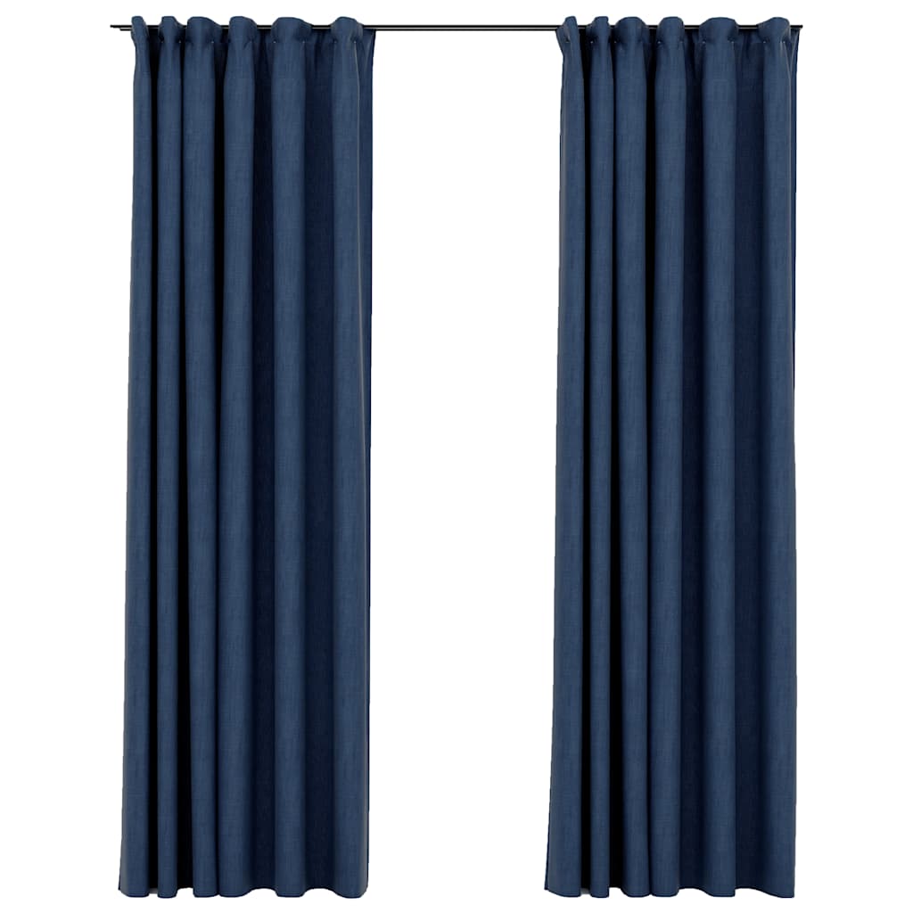 Vidaxl rideaux en lin Look Blackout Hooks 2 ST 140x245 cm bleu