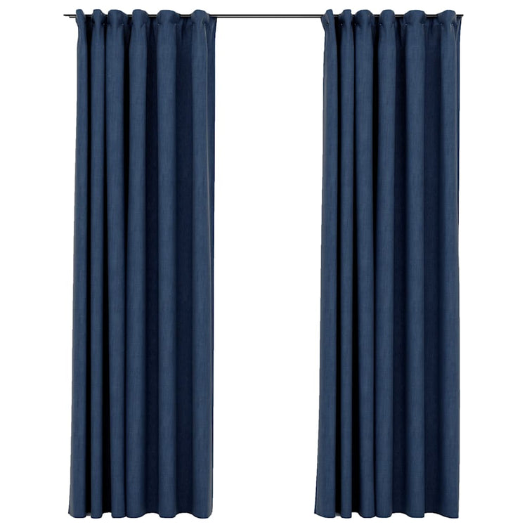 Vidaxl rideaux en lin Look Blackout Hooks 2 ST 140x245 cm bleu
