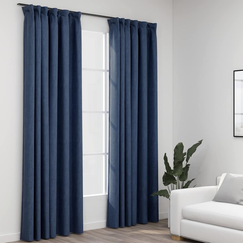 Vidaxl rideaux en lin Look Blackout Hooks 2 ST 140x245 cm bleu