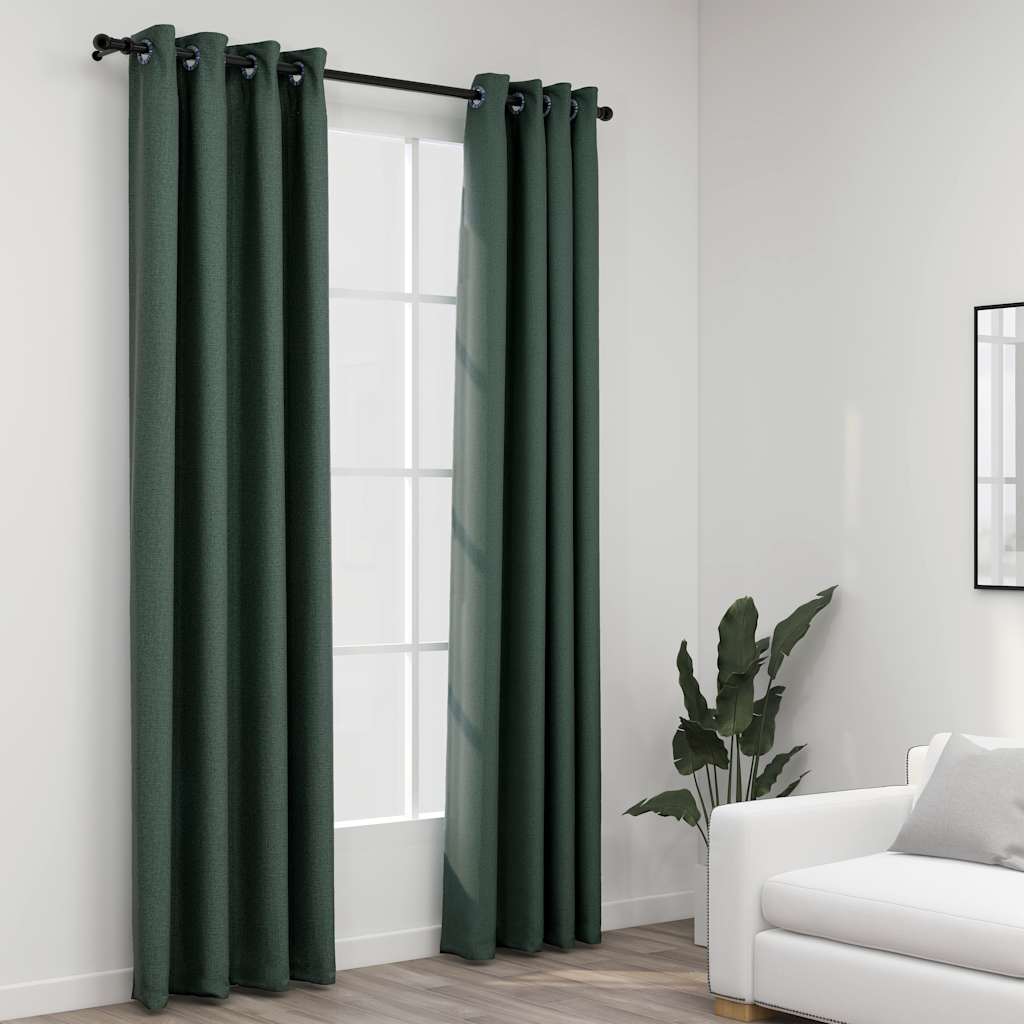 Vidaxl rideaux en lin look accablant les yeux 2 st 140x245 cm vert