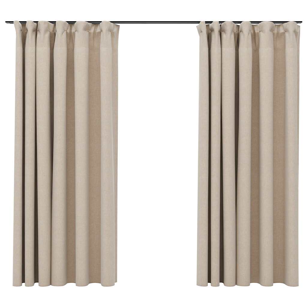 Vidaxl rideaux en lin-look crochets Blackout 2 ST 140x175 cm beige