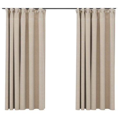 Vidaxl rideaux en lin-look crochets Blackout 2 ST 140x175 cm beige