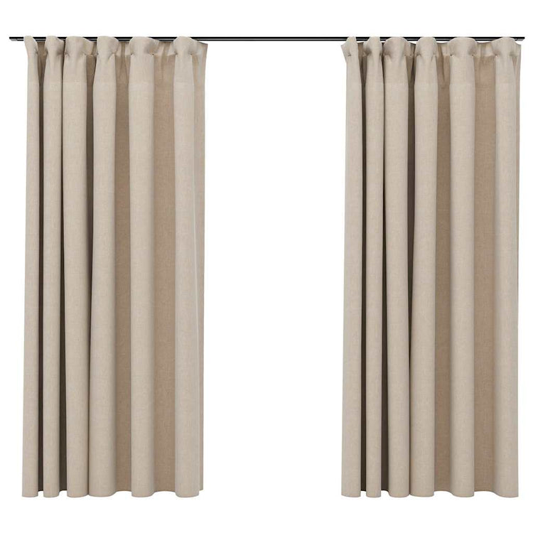 Vidaxl rideaux en lin-look crochets Blackout 2 ST 140x175 cm beige