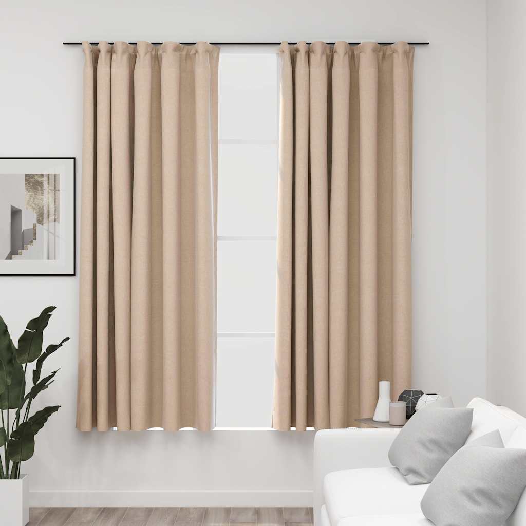 Vidaxl rideaux en lin-look crochets Blackout 2 ST 140x175 cm beige