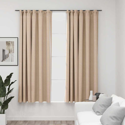 Vidaxl rideaux en lin-look crochets Blackout 2 ST 140x175 cm beige