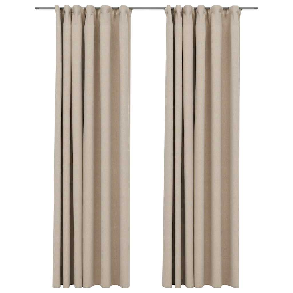 Vidaxl rideaux en lin Look Blackout Hooks 2 ST 140x225 cm beige