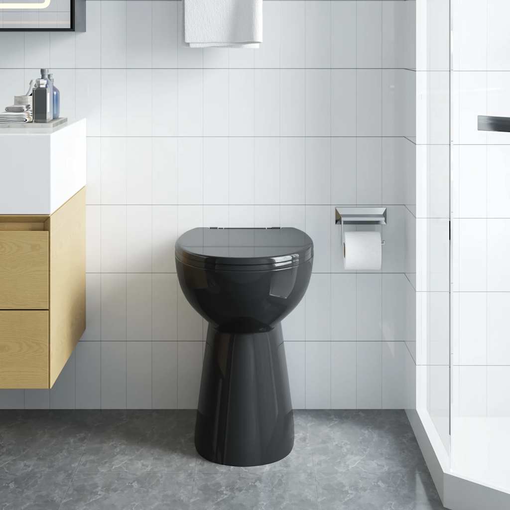 Toilettes vidaxl élevées 7 cm en céramique sans frontière en serre de serre noire en céramique