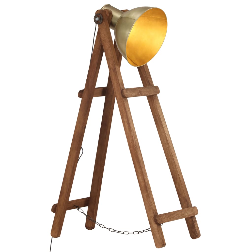 VidaXL lampadaire E27 en bois de manguier massif, couleur laiton