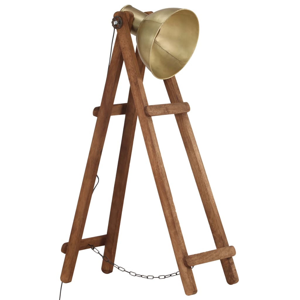 VidaXL lampadaire E27 en bois de manguier massif, couleur laiton