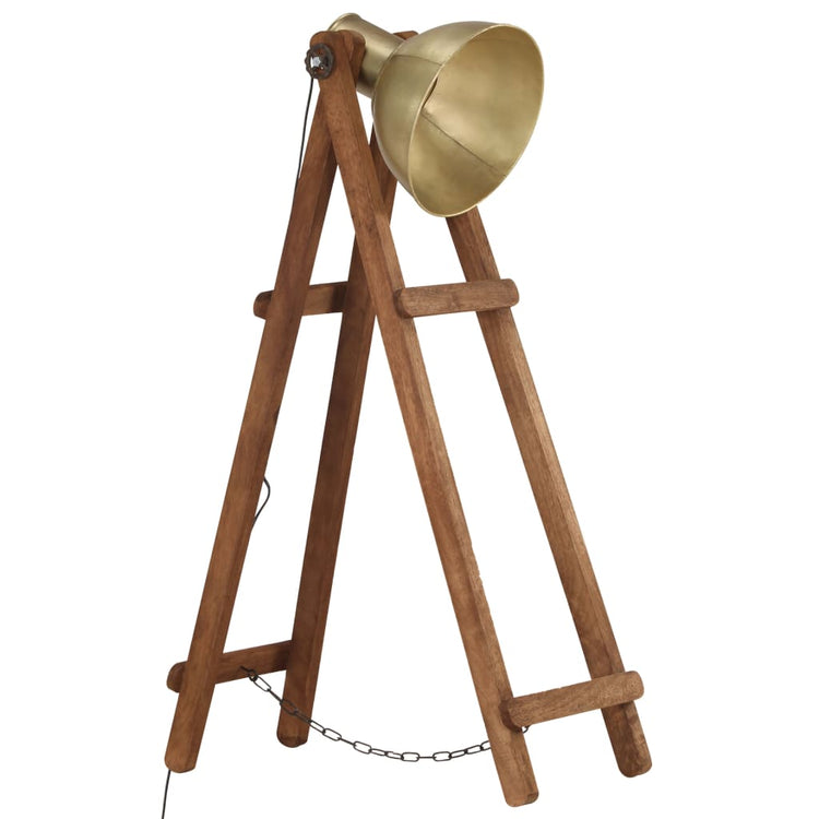 VidaXL lampadaire E27 en bois de manguier massif, couleur laiton
