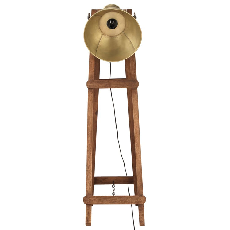 VidaXL lampadaire E27 en bois de manguier massif, couleur laiton
