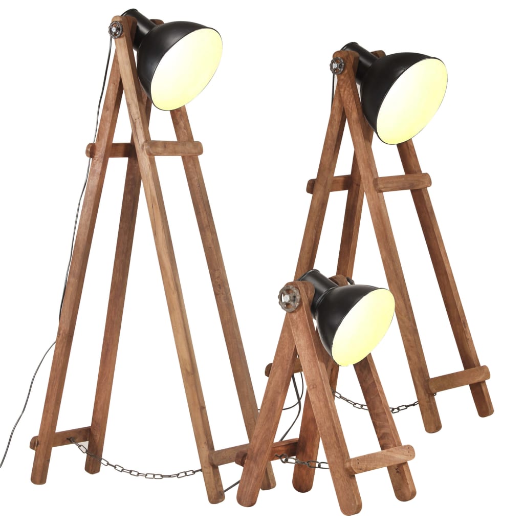 Lampadaires Vidaxl 3 ST E27 Mangohout solide noir