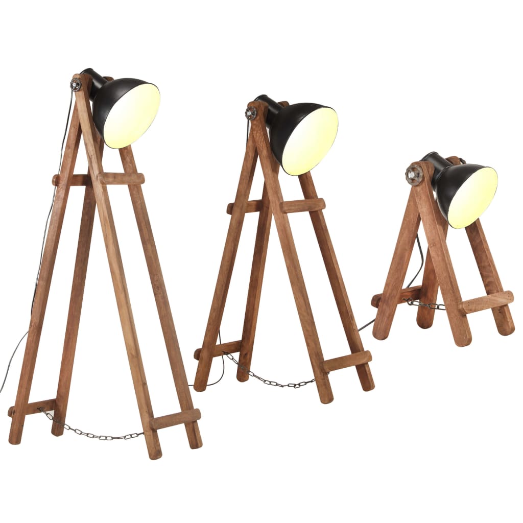 Lampadaires Vidaxl 3 ST E27 Mangohout solide noir