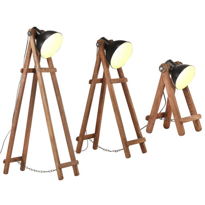 Lampadaires Vidaxl 3 ST E27 Mangohout solide noir