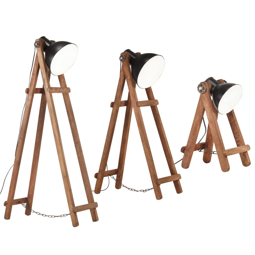 Lampadaires Vidaxl 3 ST E27 Mangohout solide noir