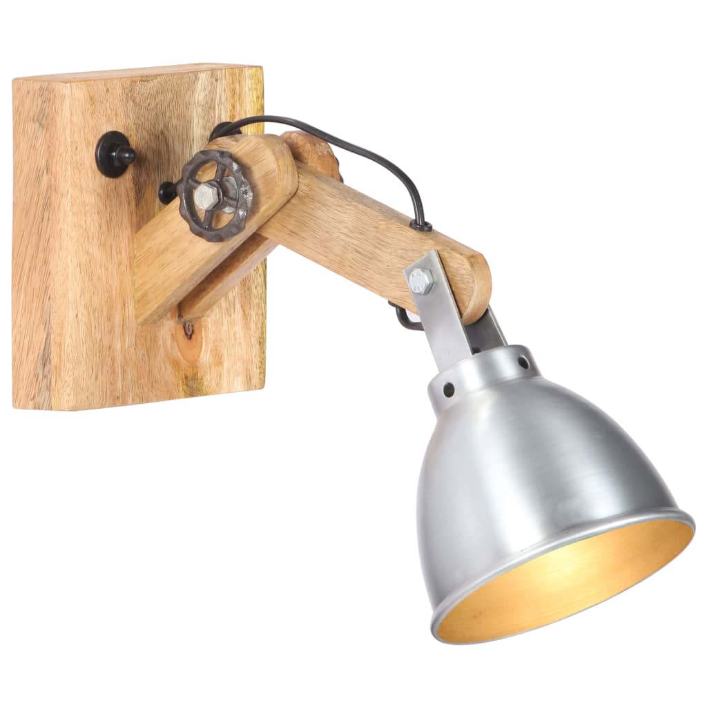 Vidaxl Wall Lampe E27 Wood de mangue solide et argent de fer couleur