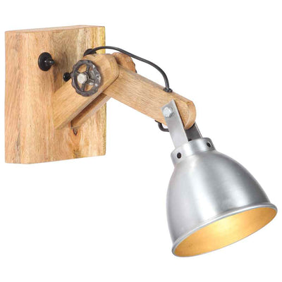 Vidaxl Wall Lampe E27 Wood de mangue solide et argent de fer couleur