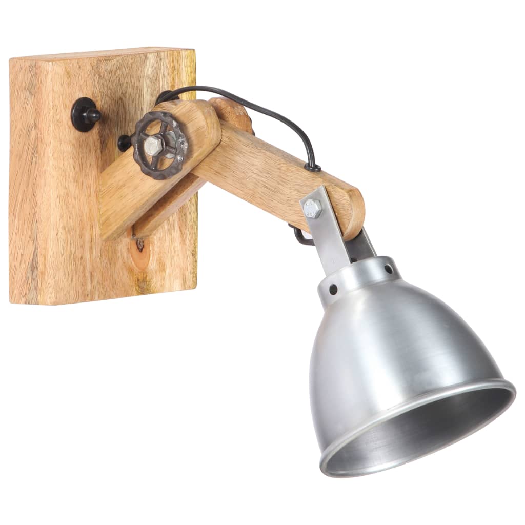 Vidaxl Wall Lampe E27 Wood de mangue solide et argent de fer couleur