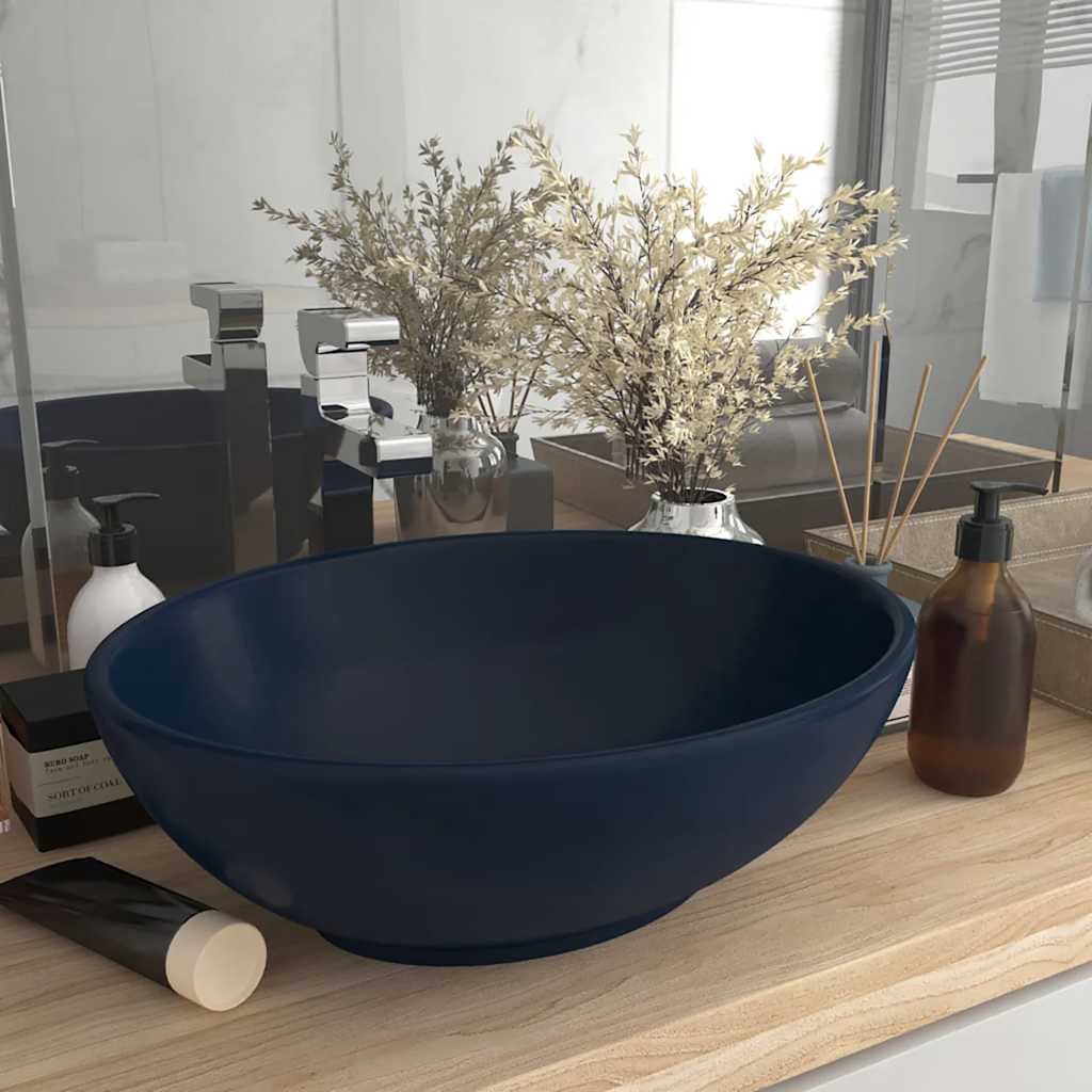 Vidaxl lavabo ovale 40x33 cm Ceramic Matt Bleu foncé