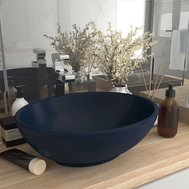 Vidaxl lavabo ovale 40x33 cm Ceramic Matt Bleu foncé