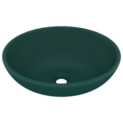 Vidaxl lavabo ovale 40x33 cm en céramique Matt vert foncé