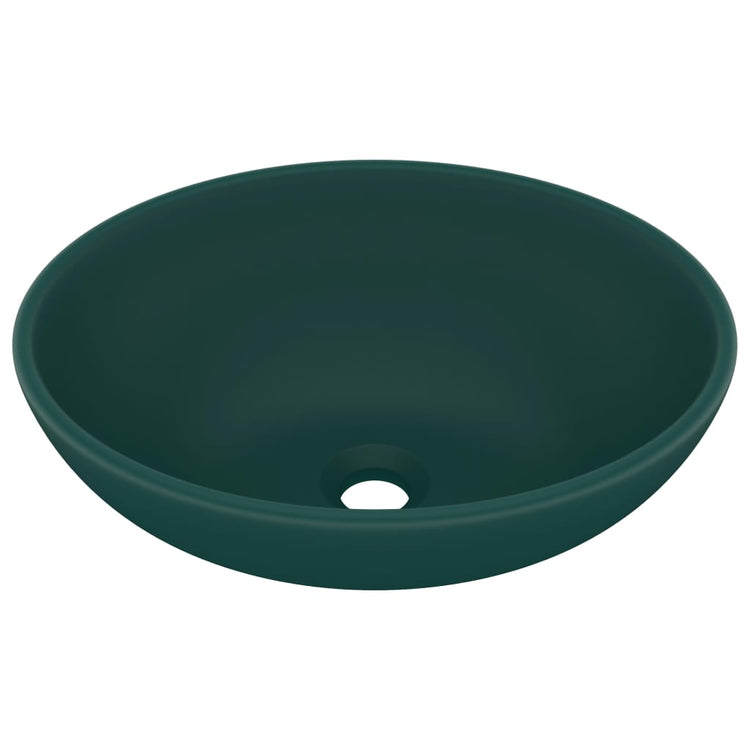 Vidaxl lavabo ovale 40x33 cm en céramique Matt vert foncé