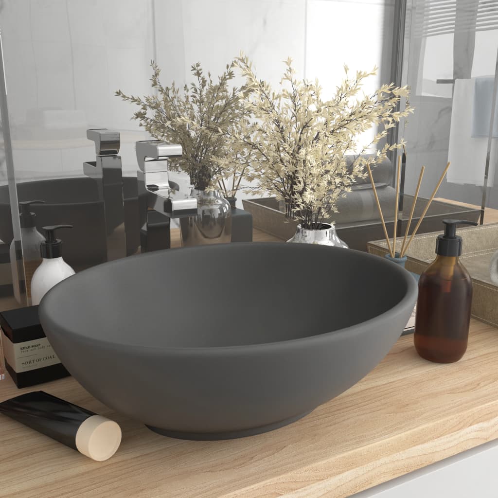 Vidaxl lavabo ovale 40x33 cm tapis céramique gris foncé