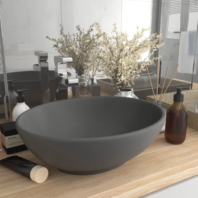 Vidaxl lavabo ovale 40x33 cm tapis céramique gris foncé
