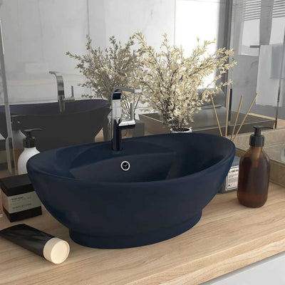 Vidaxl Washingin avec atterrissage ovale 58,5x39 cm Céramique Matt Bleu foncé