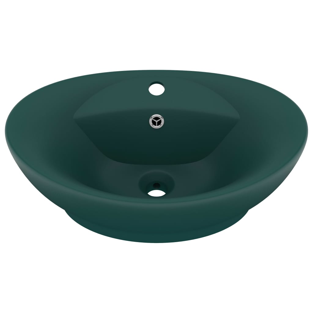 Vidaxl Washingin avec atterrissage ovale 58,5x39 cm Céramique Matt vert foncé
