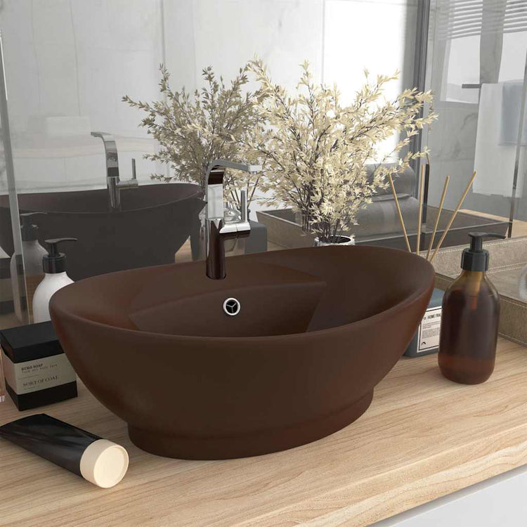 Vidaxl Washingin avec atterrissage ovale 58,5x39 cm en céramique marron foncé
