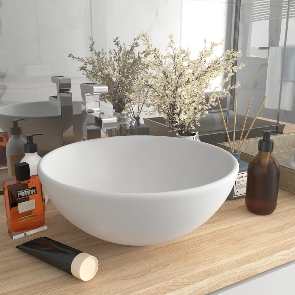 Vidaxl Washbasin Round 32.5x14 cm Mat de céramique blanc